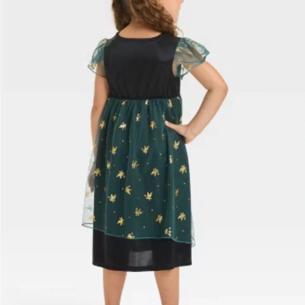 Wicked Elphaba Costume Dress Girls Emerald Green Black Gold Foil Stars Halloween